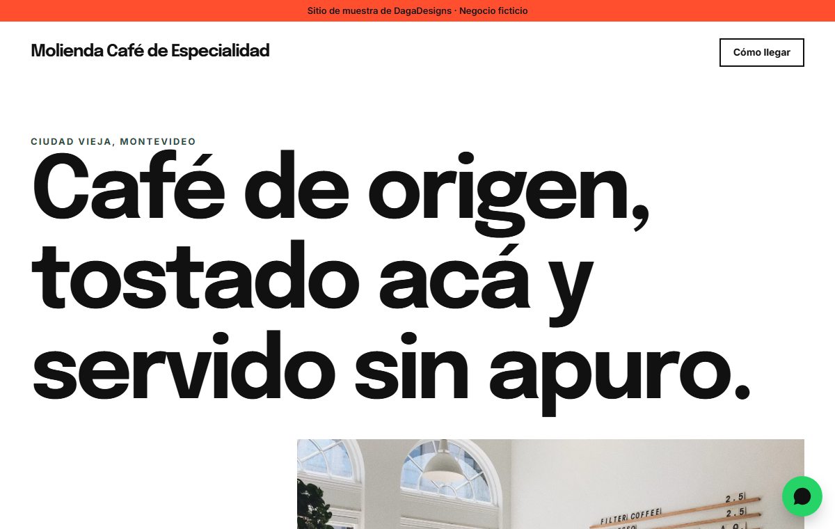 Sitio de muestra de una cafetería de especialidad, sobria, en estilo Moderno
