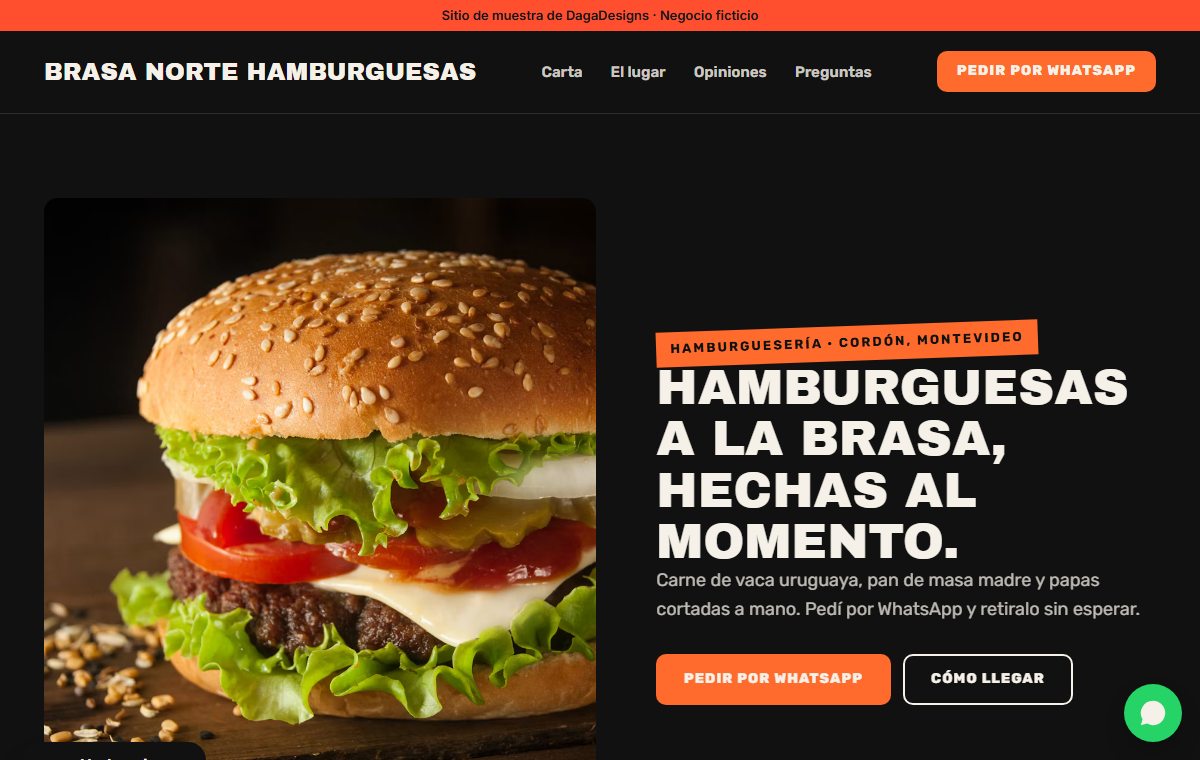Sitio de muestra de una hamburguesería ficticia en estilo Llamativo